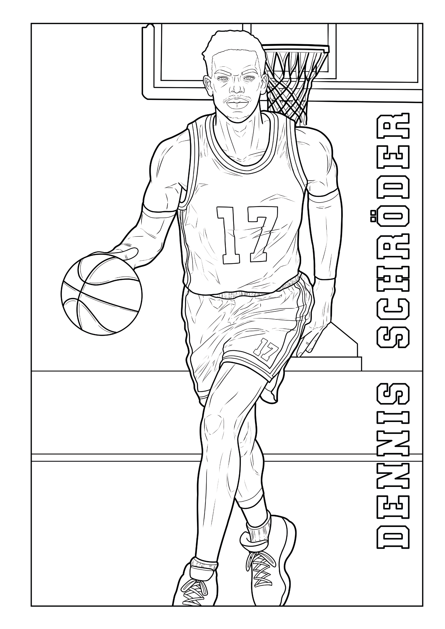 Basketballspieler mit Trikotnummer 17 und Ball vor einem Basketballkorb