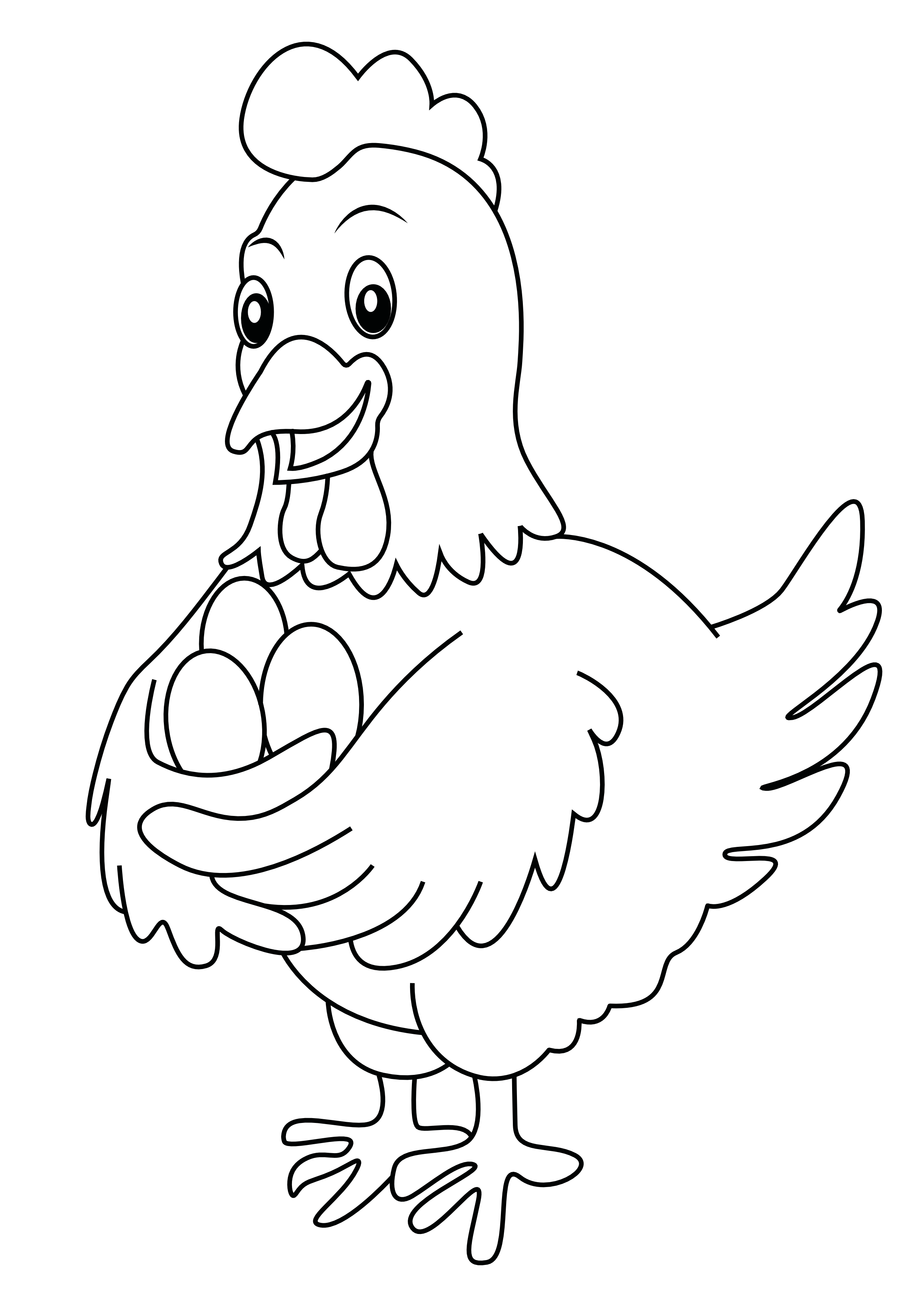 Fröhliches Huhn hält mehrere Eier in den Flügeln