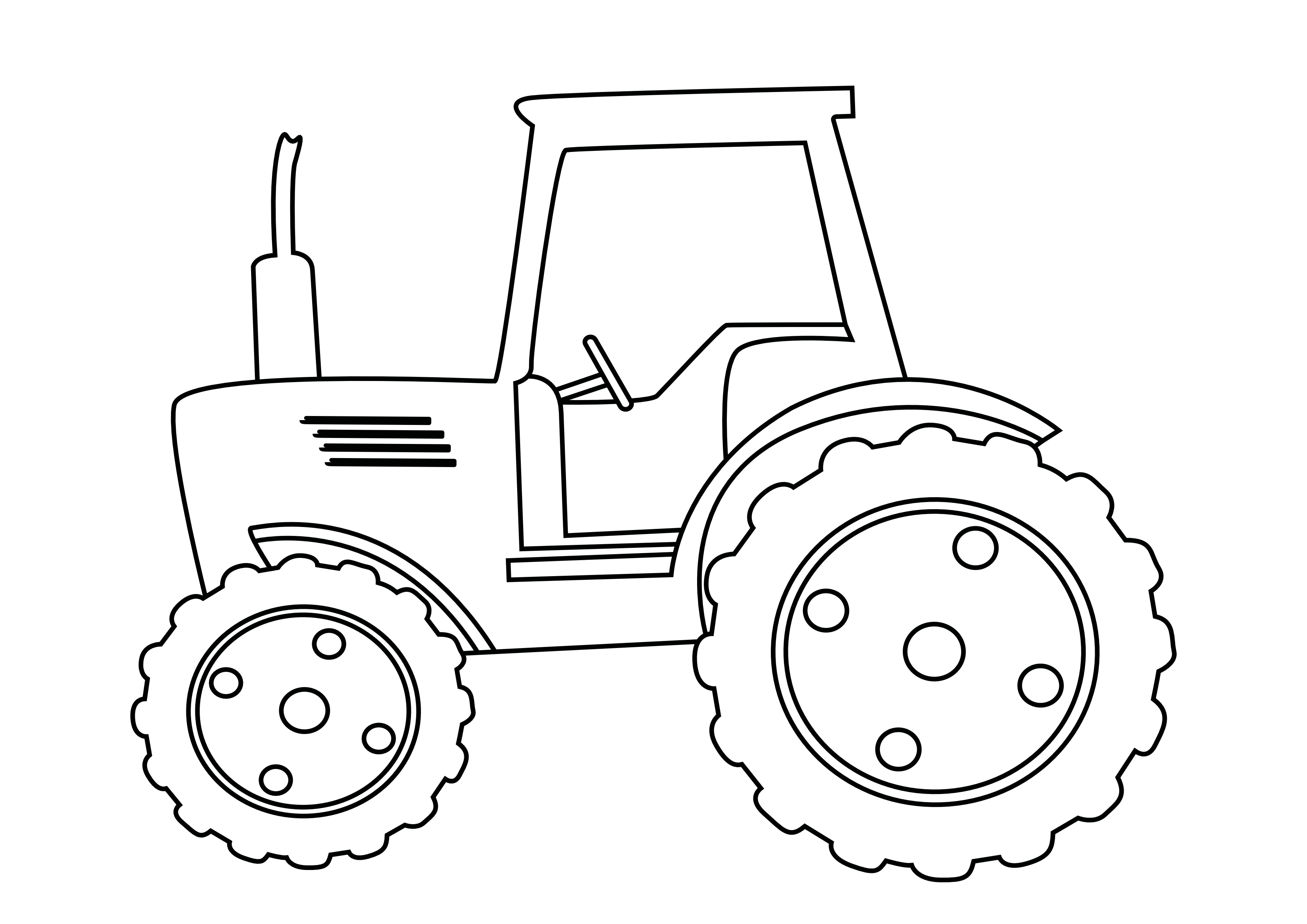 Einfach gezeichneter Traktor mit großen Hinterrädern