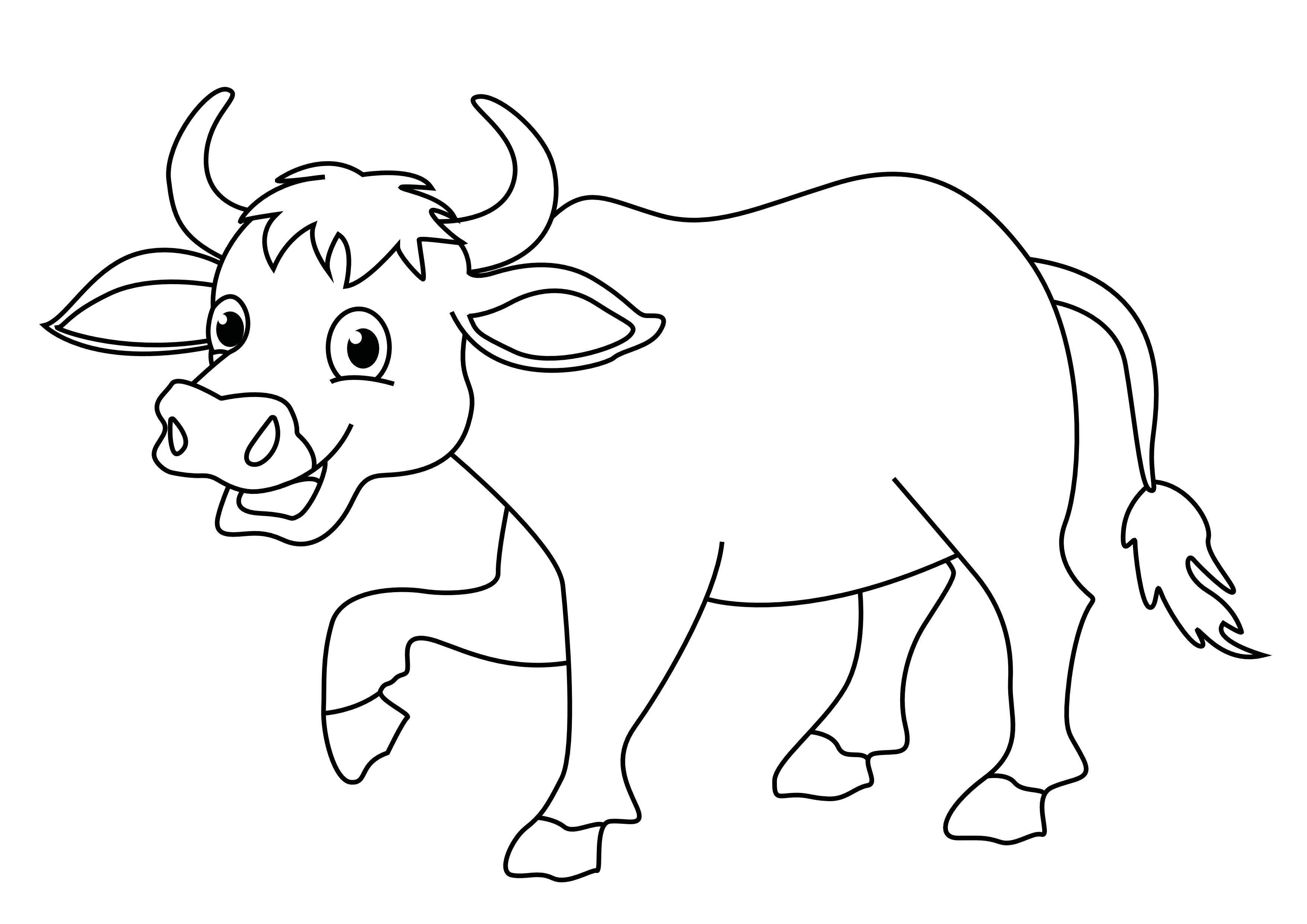 Fröhlicher Stier mit Hörnern und angehobenem Vorderbein