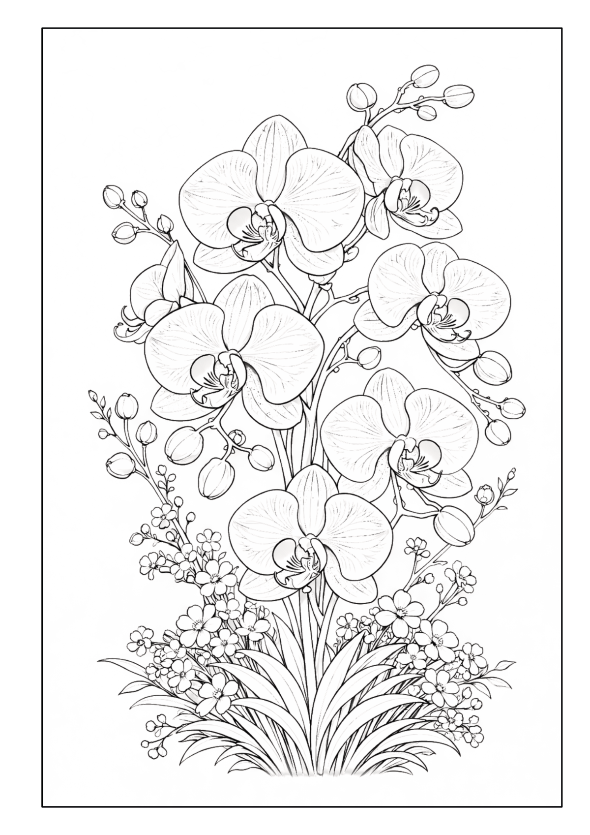 Orchideen mit Knospen, schmalen Blättern und kleinen Blüten
