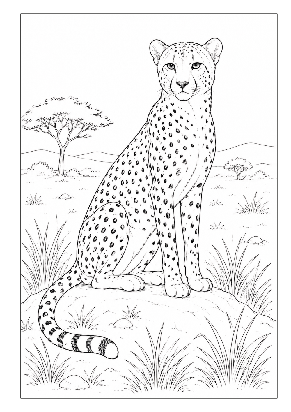Gepard auf einem Felsen in einer offenen Savannenlandschaft
