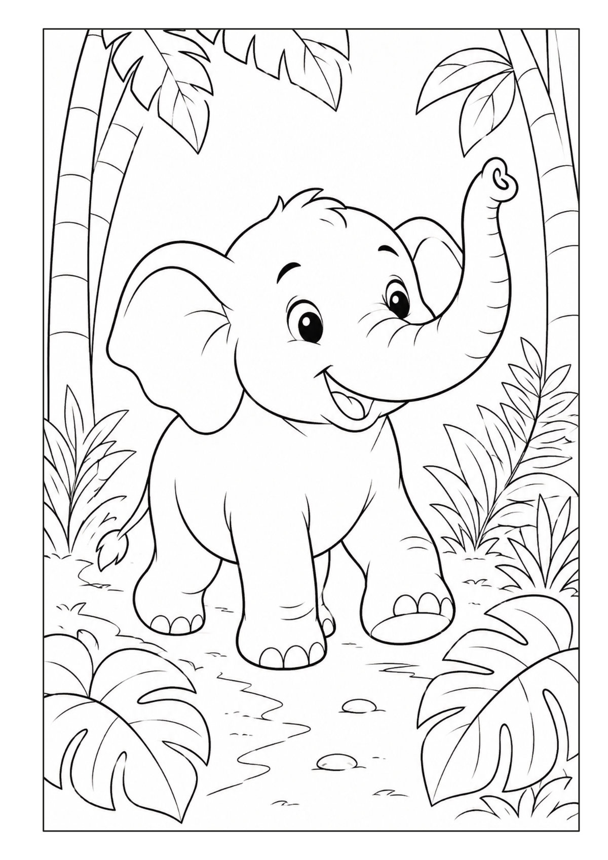 Junger Elefant zwischen großen Blättern und Dschungelpflanzen